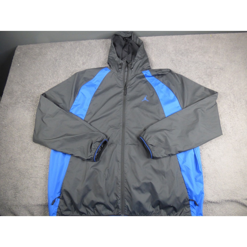 Jordan Brand Mens 3XL Full Zip Windbreaker Jacket Grey Blue Hooded Jumpman Logo